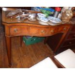 Edwardian crossbanded mahogany serpentine fronted two drawer hall table on square tapering legs