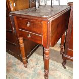 19th c. walnut worktable with two drop leaves, two drawers on turned and fluted legs