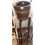 Copper bound oak barrel planter on stand by R. Lister of Dursley