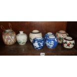 Assorted Chinese porcelain ginger jars, blue and white, crackleware etc (8 items)