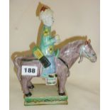 Chinese pottery polychrome figure on a horse, approx. 9" high