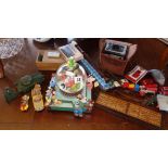 Disney character musical snow globe, some diecast vehicles, a box Brownie, etc.
