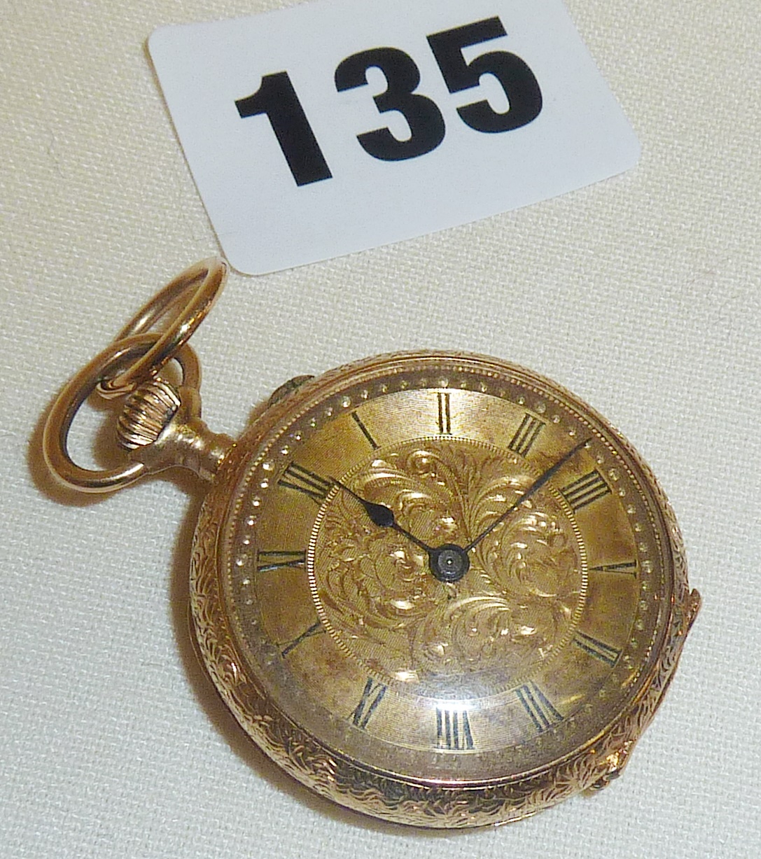 Swiss 18k gold cased ladies ornately engraved fob or pocket watch - examined and timed by Reid &