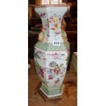 Modern Chinese famille rose vase with figure decoration on wood stand, 45cm