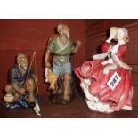 Royal Doulton lady figurine 'Top O The Hill' 822821 and two Japanese mud men type figures