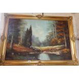 J. de NOOYER, oil on canvas of woodland c.1960's, 60cm x 92cm, signed lower left, gilt frame