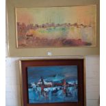 1960's Impressionistic palette knife oil painting of a harbour scene with yachts, signed, 59cm x