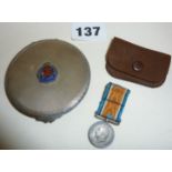 WW1 miniature Great War medal and a hallmarked silver powder compact with enamel Royal Engineers