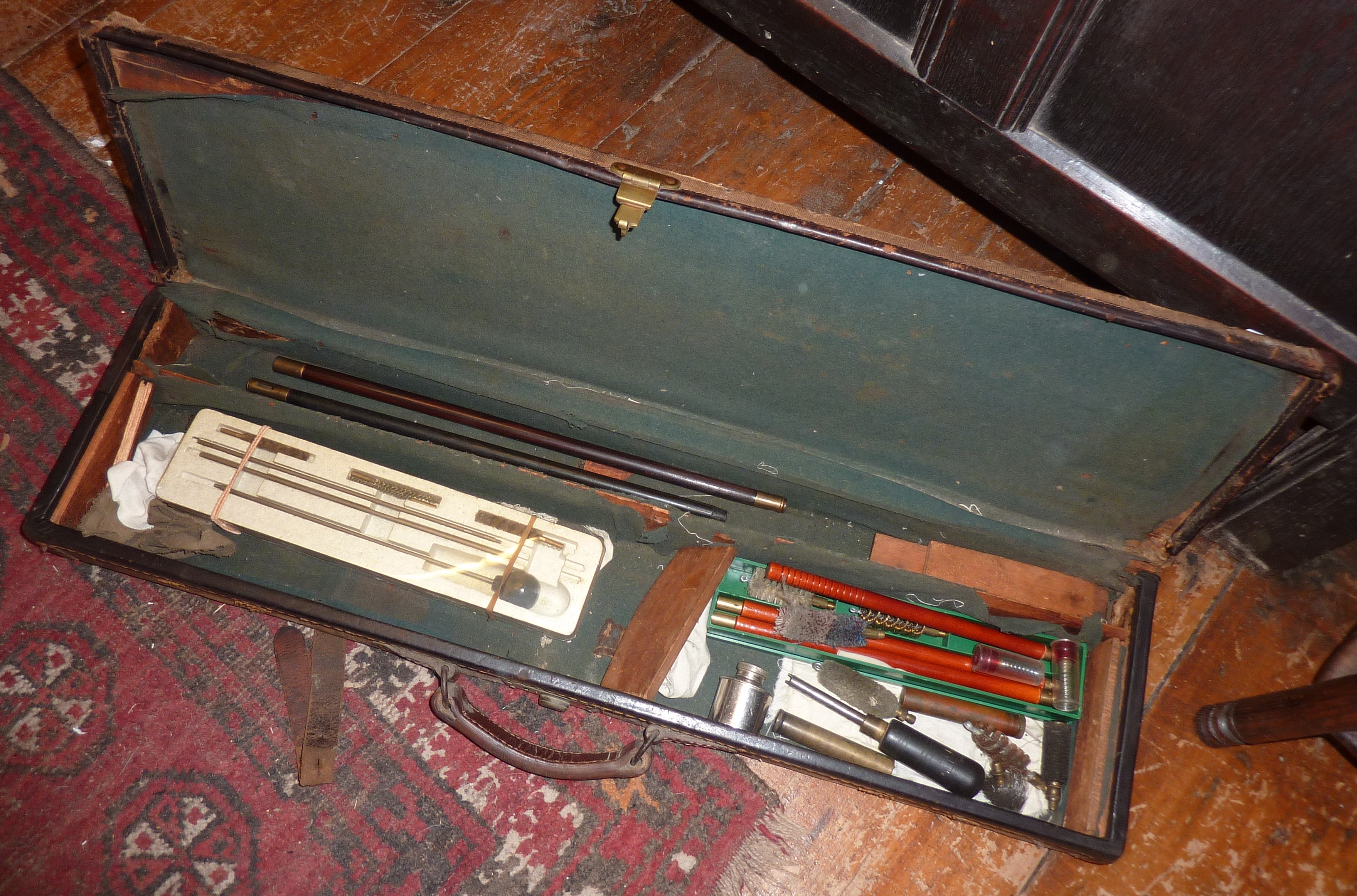 Old Edwardian canvas covered rifle or gun case, with luggage labels to exterior, leather bound - Image 2 of 2