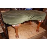 Upholstered kidney-shaped dressing table stool on cabriole legs