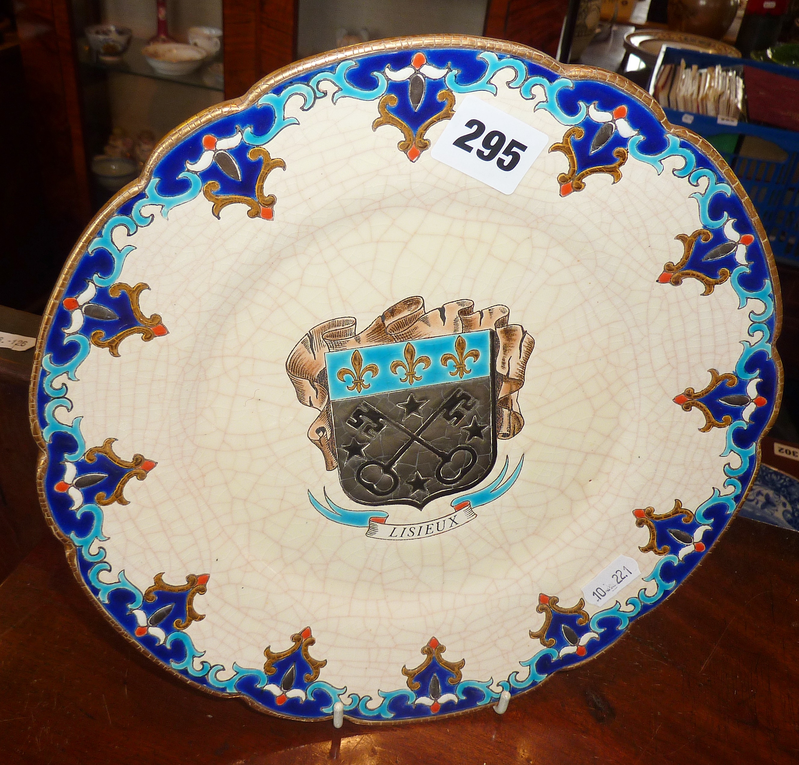 Longwy armorial china plate with town crest for Lisieux