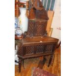 Jacobean style Victorian carved and tiered oak floor standing corner cupboard