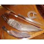 Tribal Art: A collection of ethnographic weapons, a Zulu axe, African wrist knife, Kukris, African