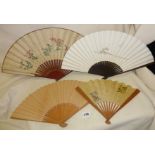 Four vintage Oriental fans, some hand painted