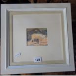 Richard PIKESLEY (b. 1951): Watercolour of a sheep at Ham Hill, 3.5" x 4", Exh 2010