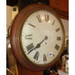 Victorian mahogany school type single fusee wall clock, 11" dial