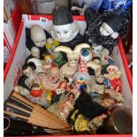 Large collection of porcelain headed clown and Pierrot dolls