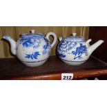 Two Japanese blue and white teapots (one A/F)