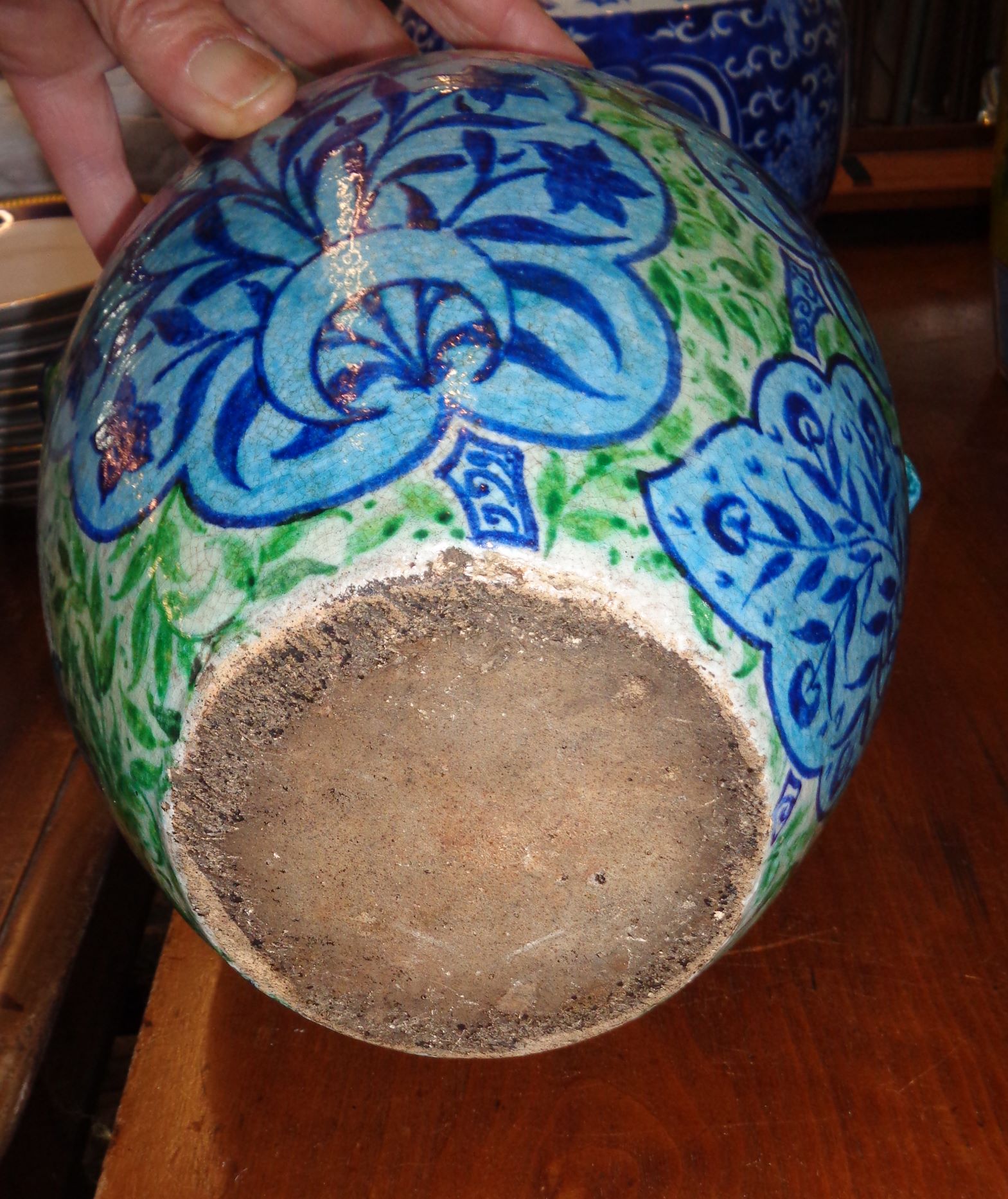 19th century 'Persian' pattern thrown pottery ewer,possibly by William de Morgan - Image 2 of 3