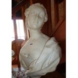 Large 19th century Parian ware bust of a young woman with scarf, approx 57cm high