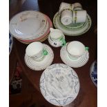Wedgwood Art Deco tea cups and saucers, Grainger & Son Worcester side plate, Worcester Flight & Barr