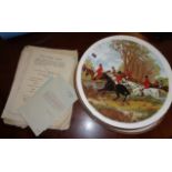 Paper ephemera relating to Eton College, c. 1940's, together with 8 china plates having hunting