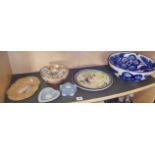 An Ian Barton studio pottery plate, a Japanese Satsuma bowl and plate etc. (7 pieces)