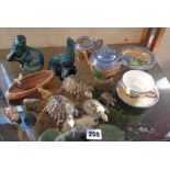 Two Poole Pottery Seals, some Wade tortoises and a Japanese china child's teaset