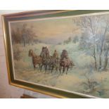 E. PIERZYNSKI, Russia, (b. 1900), oil on canvas of a troika in winter with three horses and