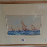 Watercolour of 'J' class sailing yachts in a race M. Matthews, dated 1956