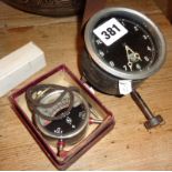 An old Smiths car clock and a chrome plated volt meter