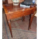 19th c. cross banded mahogany ladies writing table with single drawer having fitted interior above