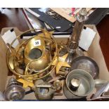 Box of assorted brassware, etc.