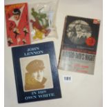 Unopened vintage packet of four plastic Beatles figures, by Emirober and two books, 'John Lennon, In