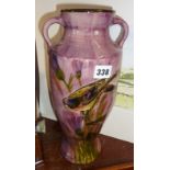 A large 1920's Torquay pottery vase by Lemon & Crute, decorated with reeds and a bird, 14" high,