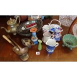 Four various jugs and vases and silver plated ladle, baskets, etc.