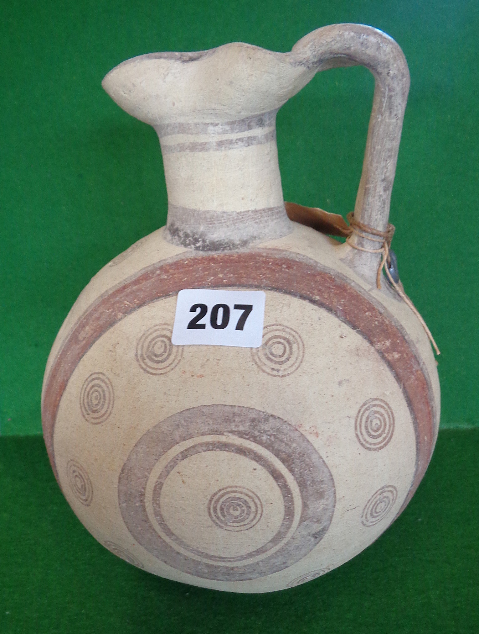 Antiquity: An early 7th century BC Cypriot geometric pottery bottle jug with bio-chrome painted