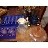 Collection of assorted glassware, including Art Deco frosted glass lady centrepiece, paperweight,