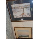 Watercolour of a Portland quarry by Helen MACKLEY and a Peter TOMS signed coloured print