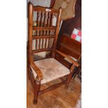 Victorian oak rush seated spindle back nursing chair