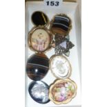 Assorted antique and vintage brooches including a Victorian pinchbeck double-sided mourning photo
