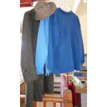 Vintage clothing: Gentleman's Tweed coat and two Guernsey fisherman's jumpers etc