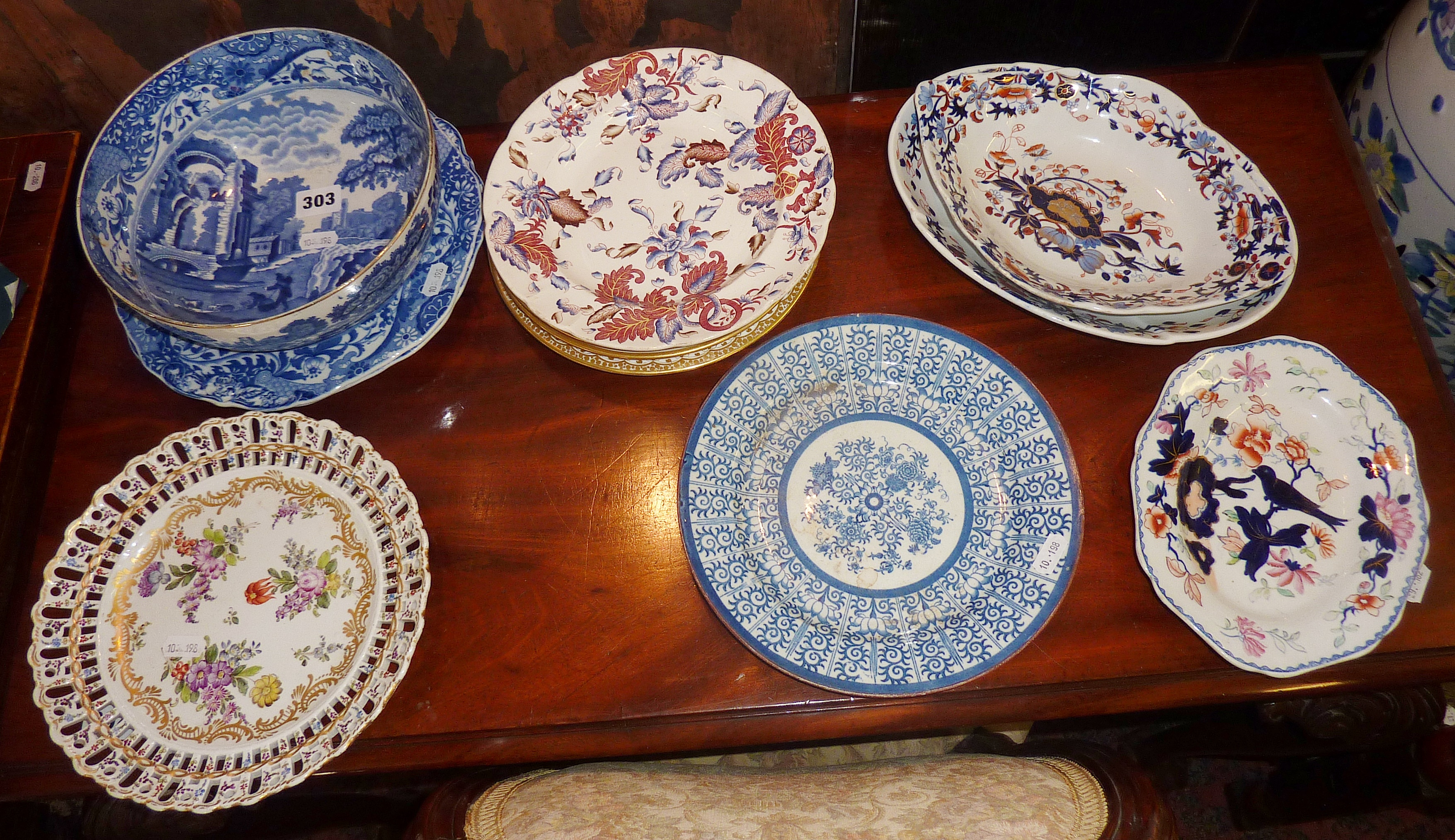 Spode Ruins pattern bowl and plates and assorted china plates (12)