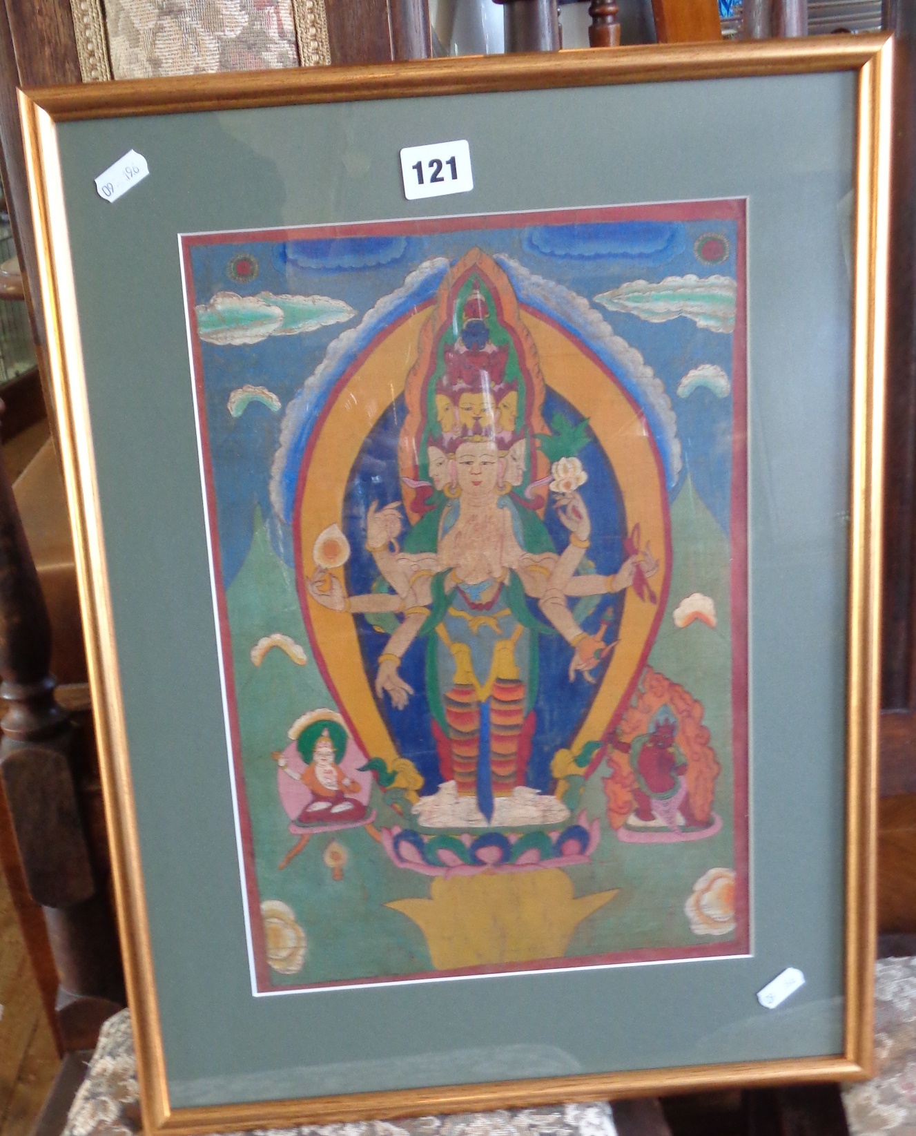 18th century Avalokiteshvara Thanka on cotton canvas. Tabo Monastery, 37cm x 26cm