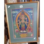 18th century Avalokiteshvara Thanka on cotton canvas. Tabo Monastery, 37cm x 26cm