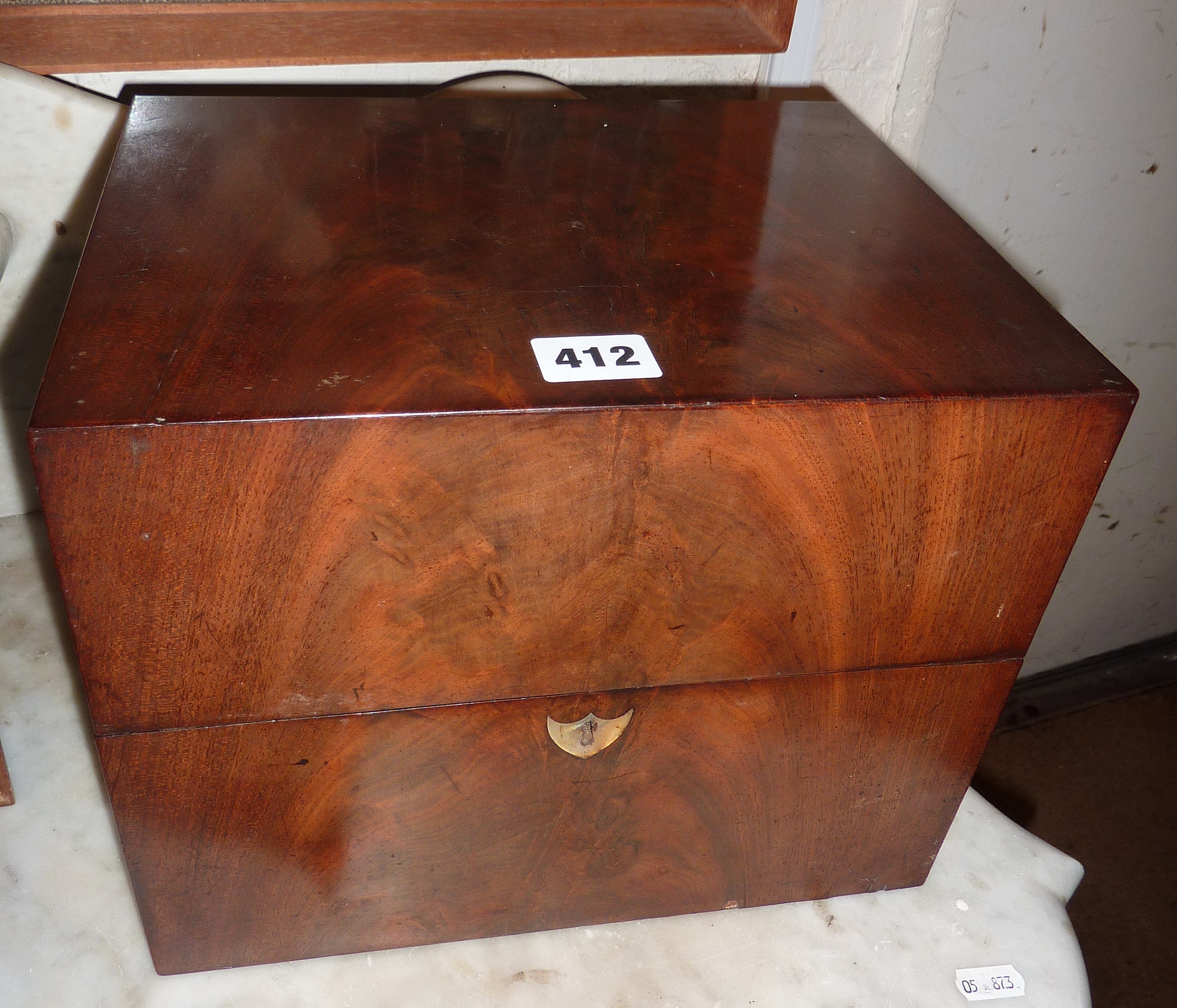 A George lll mahogany decanter box fitted with a collection of six gilt painted decanters and - Image 2 of 2