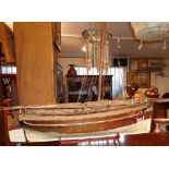 Early 20th century hand built wooden model of a Mediterranean fishing vessel, 27" long with rigging