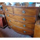 Georgian mahogany bowfronted chest on splayed bracket feet, 17.5" deep x 39.5" high