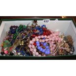 Box of assorted vintage costume jewellery necklaces