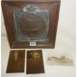 Ornately framed bronze WW1 death plaque or penny awarded to Charles Sweeting, together with three
